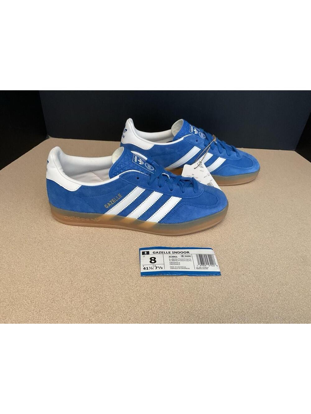 New! Mens Adidas Originals Gazelle Indoor Bluebird/White Athletic Shoes. Size 8.